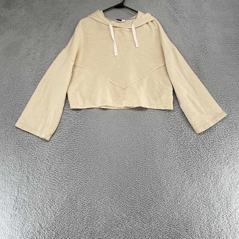 Roxy Boxy Sweater Womens Small Beige Hoodie Cropped Knit Surf Boho Beach